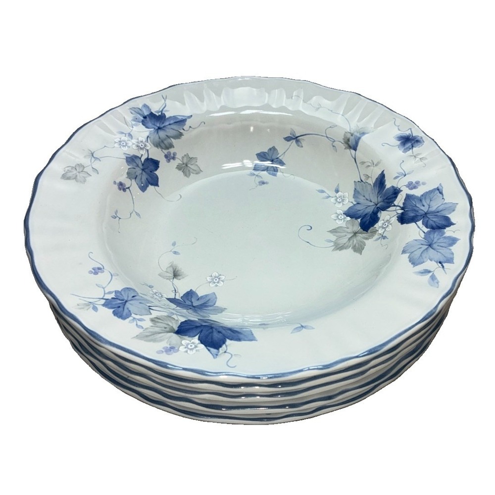 Mikasa Country Classics Deirdre Rimmed Soup Bowl Floral Blue 9" Japan Set Of 5